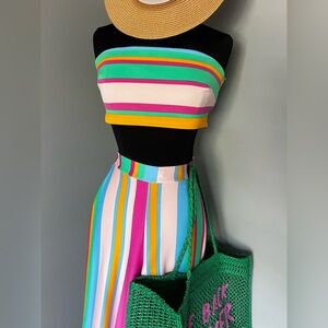 NWT Multicolor Striped Stretch 2pc High Waist Pant Set